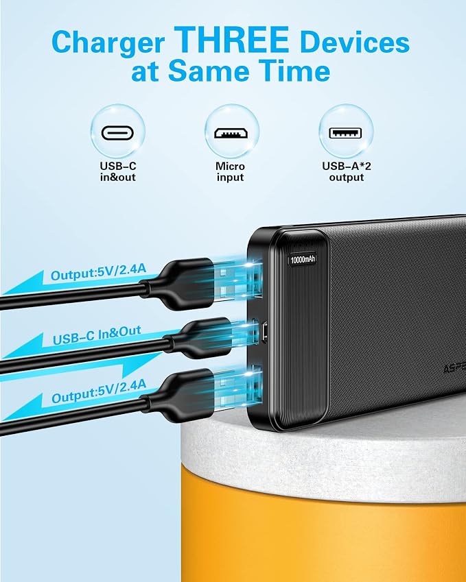 AsperX 2 Pack 10000mAh Portable Charger Dual USB Power Bank Battery Pack | Slim Portable Phone Charger , External Travel Battery Pack for iPhone, Samsung, Google LG and Heated Vest - Image 3