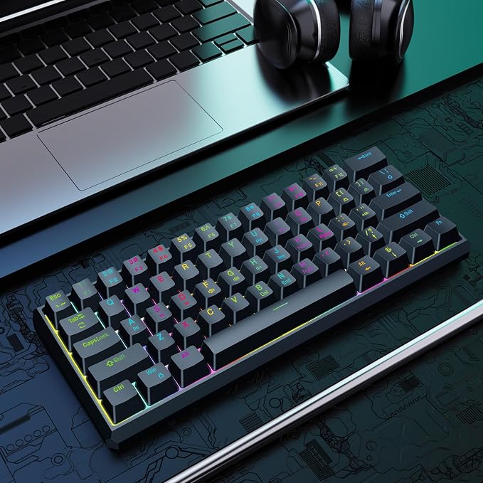 Snpurdiri 60% Gasket Wired Mechanical Gaming Keyboard (Black, Red Switches) | RGB Backlit 61 Keys Mini Gaming Keyboard for PC, Windows XP, Win 7, Win 10 - Image 8