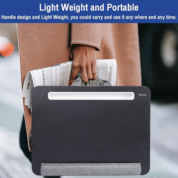 Besign LT08 Laptop Stand, Portable Lap Desk with Pillow Cushion, Fits up to 14 inch Laptop, with Anti-Slip Strip for Desk, Sofa & Bed, Black - Image 3