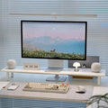 Bamboo Dual Monitor Stand Riser, White Desk Shelf with Storage | 39.37-Inch Wide, 3.5-Inch Clearance, Fits Keyboards, Soundbars and Two 24-Inch Monitors for Home Office by Rocdeer