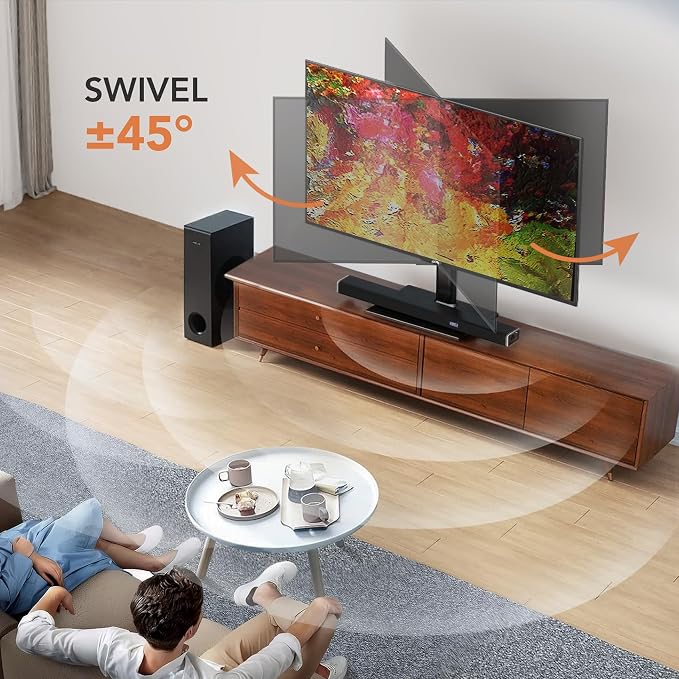 Universal Swivel TV/Table Top TV Stand for 19 to 43 inch TVs with 90 Degree Swivel, 4 Level Height Adjustable, Heavy Duty Tempered Glass Base, Holds up to 99LBS HT02B-001 - Image 3
