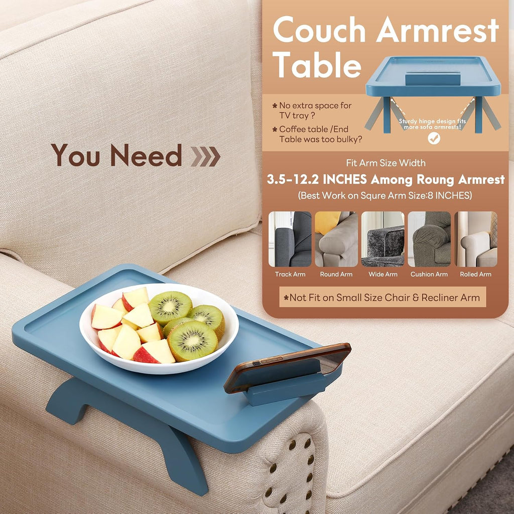 Sofa Arm Tray with 360° Rotated Phone Holder,15.35x9.84-in,Blue - Image 3