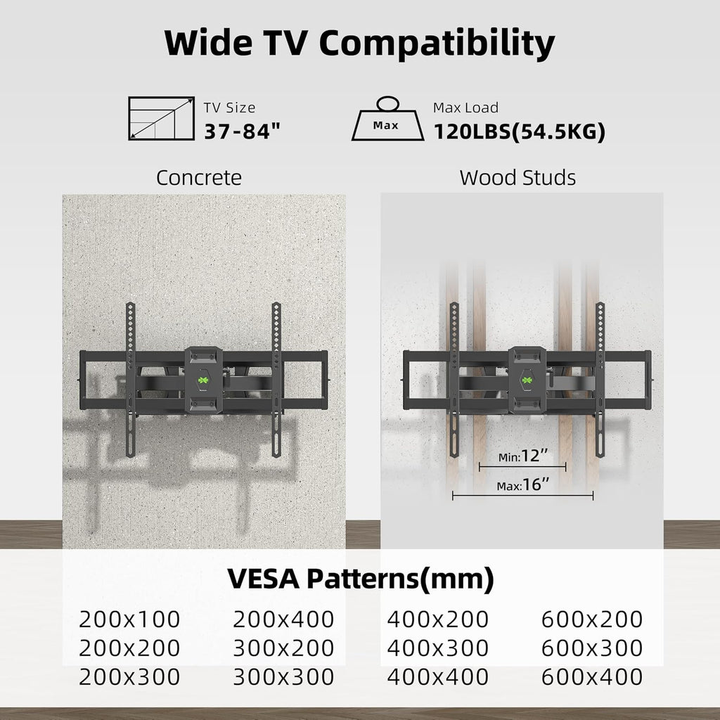 Full Motion TV Wall Mount for Most 37"-84" Flat Screen TV, Swivel or Tilt TV Wall Bracket with Dual Articulating Arms, for 12"-16" Wood Studs, Max VESA 600x400mm, Load 120 lbs by USX MOUNT - Image 6