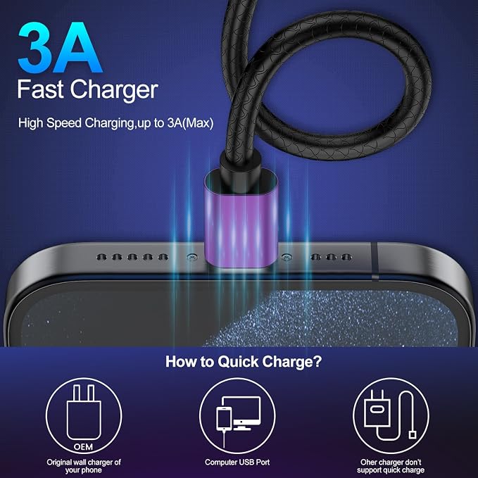 CyvenSmart USB Type C Cable 10ft, [2 Pack] USB A 2.0 to USB-C Fast Charger Durable TPE Cord Compatible with Samsung Galaxy A10/A20/A51/S10/S9/S8 Plus/Note 9/8,LG V50 V40 G8 G7 Thinq-Purple - Image 3