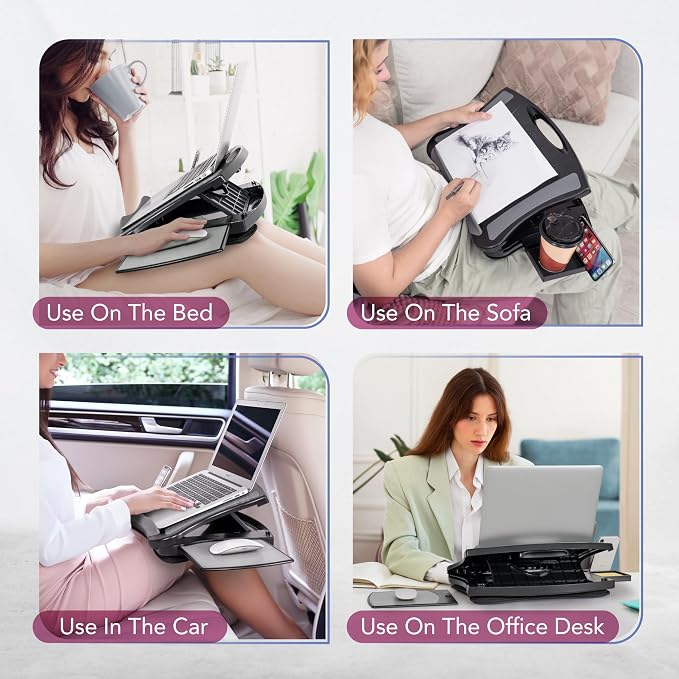 EHO Portable Lap Desk with Cushion, Detachable Mouse Pad Tray and Phone Holder, Adjustable Laptop Stand with 5 Angles, for Home, Office, Sofa, Bed - Image 8
