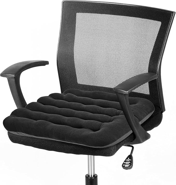 BUYUE Good Support Office Chair Cushion Padded, Soft Velvet Comfortable Non-Slip Seat Cushion for Computer Desk Kitchen Chair (1 Count, Black) by BUYUE