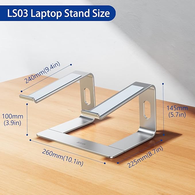 BESIGN LS03 Aluminum Laptop Stand, Ergonomic Detachable Computer Stand, Notebook Riser, Laptop Mount Compatible with Air, Pro, Dell, HP, Lenovo More 10-15.6" Laptops, Silver - Image 4