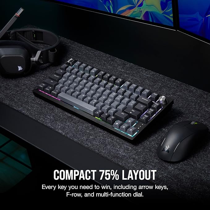 Corsair K65 Plus Wireless 75% RGB Mechanical Gaming Keyboard – Pre-Lubricated MLX Red Linear Switches – PBT Dye-Sub Keycaps – PC, Mac, PS5, PS4, Xbox, iPad – QWERTY NA – Black/Gray - Image 3