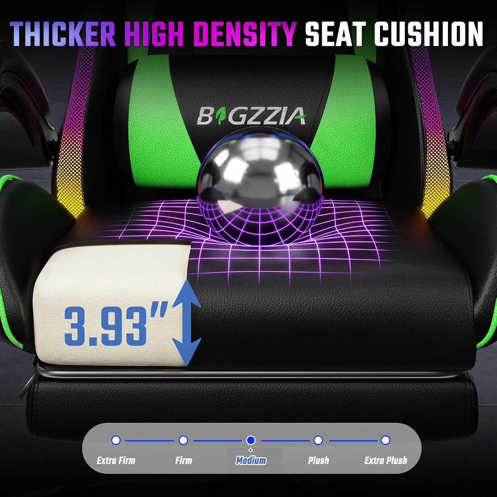Bigzzia RGB Gaming Chair with Footrest, Lumbar Massage for Adult/Kid（Green） - Image 7