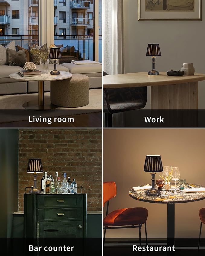 KDG Mottled Silver Cordless Table Lamps Set of 2, Black Fabric Shade Light | 2700K Stepless Dimmable 4000mAh Battery Powered Portables Small Desk Lamp, LED Lighting for Living Room, Dining Room, Bedroom - Image 6