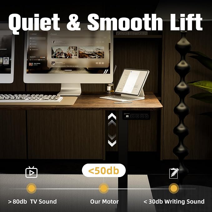 63"x28" Standing Desk, Height Adjustable Sit-Stand Home Office, Brown | Electric Adjustable Standing Desk, Sit to Stand Computer Office Desk with Splice Board, Memory Preset, Lifts 28.7''-46.5" - Image 6