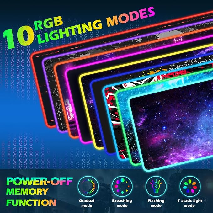 ToLuLu RGB Gaming Wireless Charging Mouse Pad, 7.5/10/15W 10 Light Modes LED Mouse Pad Computer Keyboard Mat Mousepad, 800x300x4MM Extended Large Desk Mat for MacBook, Laptop, PC, Purple Galaxy Space - Image 3