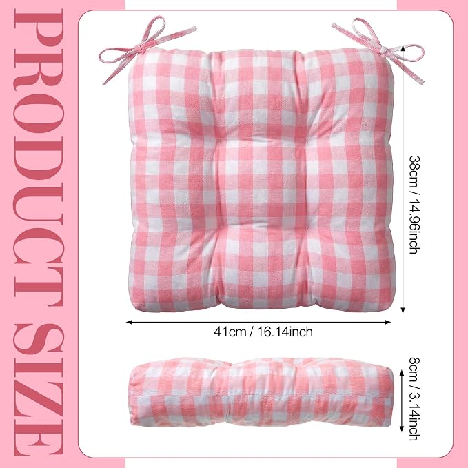 Geetery 4 Pack Chair Cushions, 16" x 15",Pink and White,Plaid - Image 2