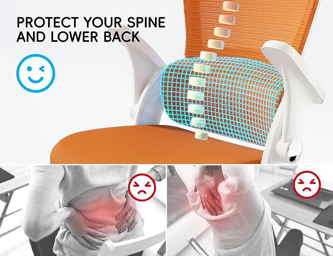 TRALT Office Chair - Ergonomic Office Chair with Back Support for Adults | Home Office Desk Chair with Lumbar Support - Ergonomic Mesh Chairs 330 lb Wide Seat for Work, Study, Office, Gaming(Orange) - Image 5