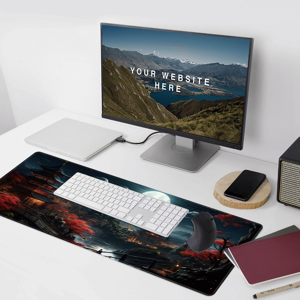 Japanese Full Moon Large Mouse Pad,Gaming Keyboard Desk Pad,Extended Mouse Mat Non-Slip Rubber Base with Stitched Edges for Office Game Home XXL 35.4"x15.7" - Image 6