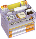 5 Tier Paper Letter Tray Desk Organizer with Pen Holders - Purple | Features 3 pen holders and 4 removable dividers.Versatile mesh desktop storage for mail, document,office supplie by OrgMate