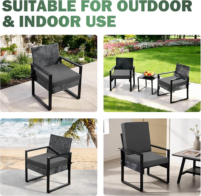 Outdoor Chair Cushions Set of 2, 22x22x3 Inch Waterproof & Fade Resistant Patio Furniture Seat Cushions with Ties, Square Outdoor Dining Chair Cushions for Lawn, Garden, Deck & Yard, Dark Grey - Image 6