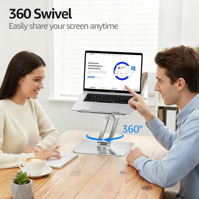 360° Rotating Laptop Stand for Desk fit 10-17" Device | Adjustable Height, Ergonomic Laptop Riser Standing Desk Converter, MacBook Stand, Aluminum Computer Riser Holder - Image 5