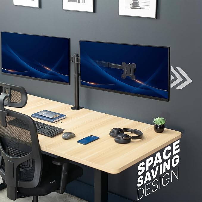 VIVO Premium Dual Ultra Wide LCD LED 27 to 38 inch Monitor Desk Mount, Heavy Duty, Adjustable Telescoping Arms, Flush Wall Setup, Fits 2 Screens, Black, STAND-TS38C - Image 2