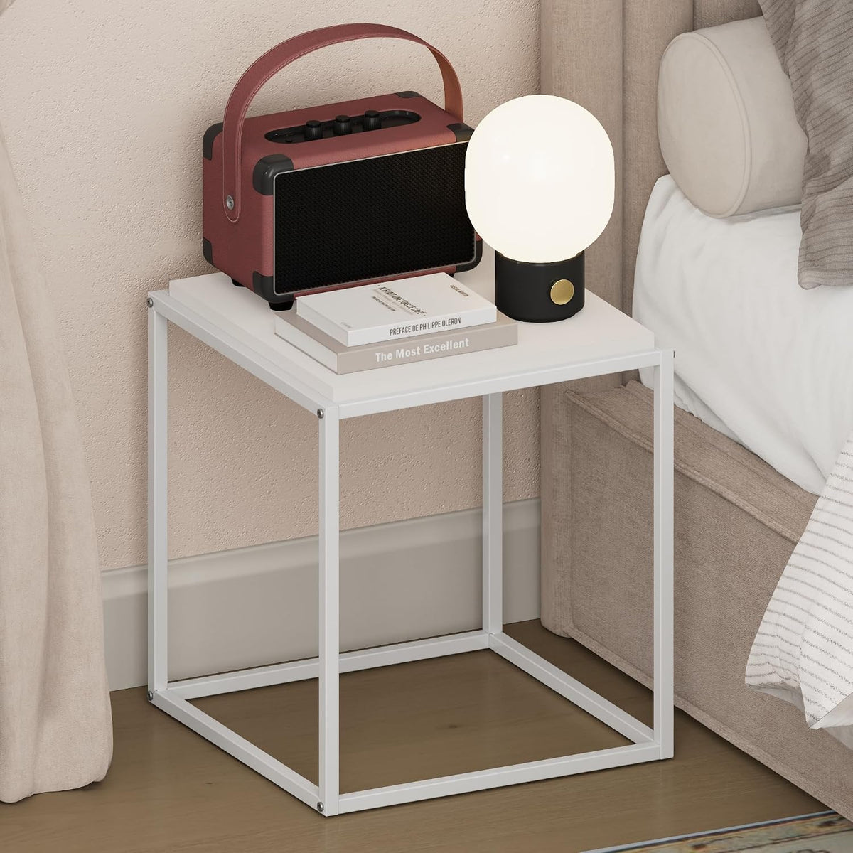 Furinno Moretti Night Stand, 1-Tier Stackable Metal Frame Nightstand, Side Table, End Table, Toolless Assembly, for Living Room, Bedroom, Solid White by Furinno