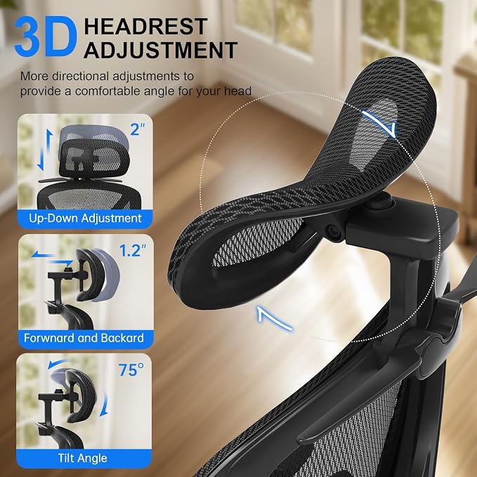 Ergonomic Office Chair, Home Office Desk Chairs with 3D Headrest Armrests | Freepub Computer Gaming Chair with Adjustable Lumbar Support, Big and Tall High Back chairs for Man Women, 350lbs, Black - Image 5