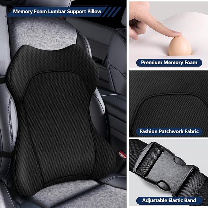 Seat Cushion,Lumbar Support Pillow for Office Chair,Ergonomic Memory Foam Back Support Pillow, High Density Foam Chair Cushion for Sciatica Pain Relief Coccyx Pad for Chair,Car,Desk,Black - Image 4