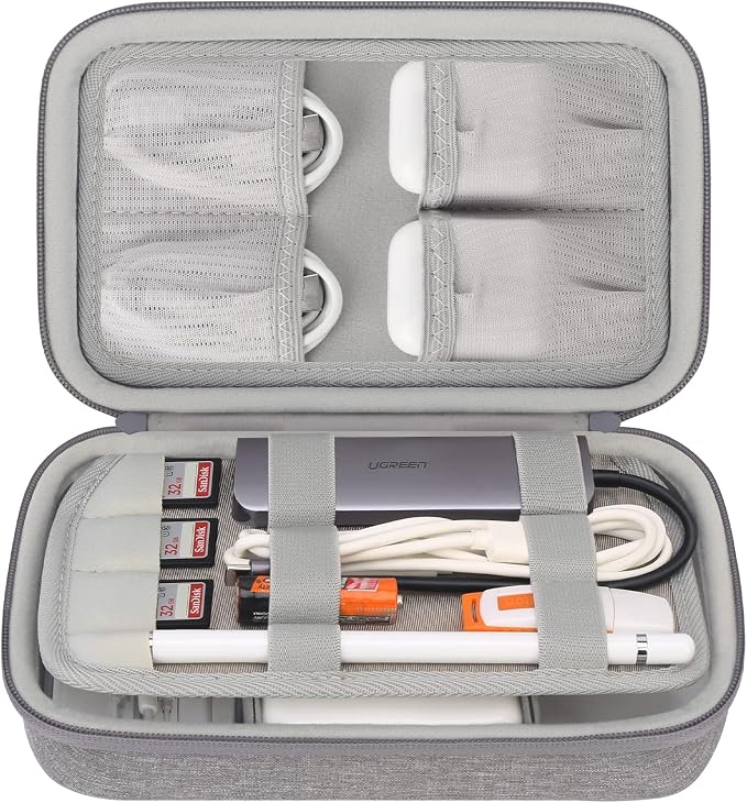 Elonbo Hard Travel Cords Organizer Universal Small Electronic Accessories Carrying Case for Chargers Cables MacBook Adapter Magic Mouse Apple Pencil USB Flash Disk Tech Portable Storage Bag, Grey by Elonbo