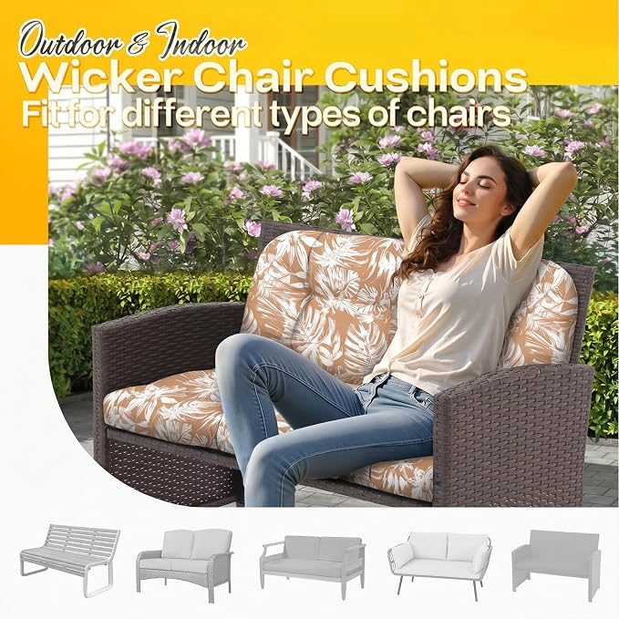 MAGIC ELEPHANT Outdoor Bench Cushion, Memory Foam Loveseat Cushion for Patio Furniture Wicker Chair, Settee Porch Swing Seat Cushion, 44 x 19 Inches (Rust Orange Monstera) - Image 5