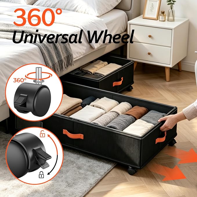 Scilulu Under Bed Storage with Wheels 4-Pack, 66L, 30" L x 16.2" W x 7.5" H | Rolling under bed drawers with sturdy frame, clear lids; underbed containers store clothes, shoes, blankets, toys & holiday - Image 5
