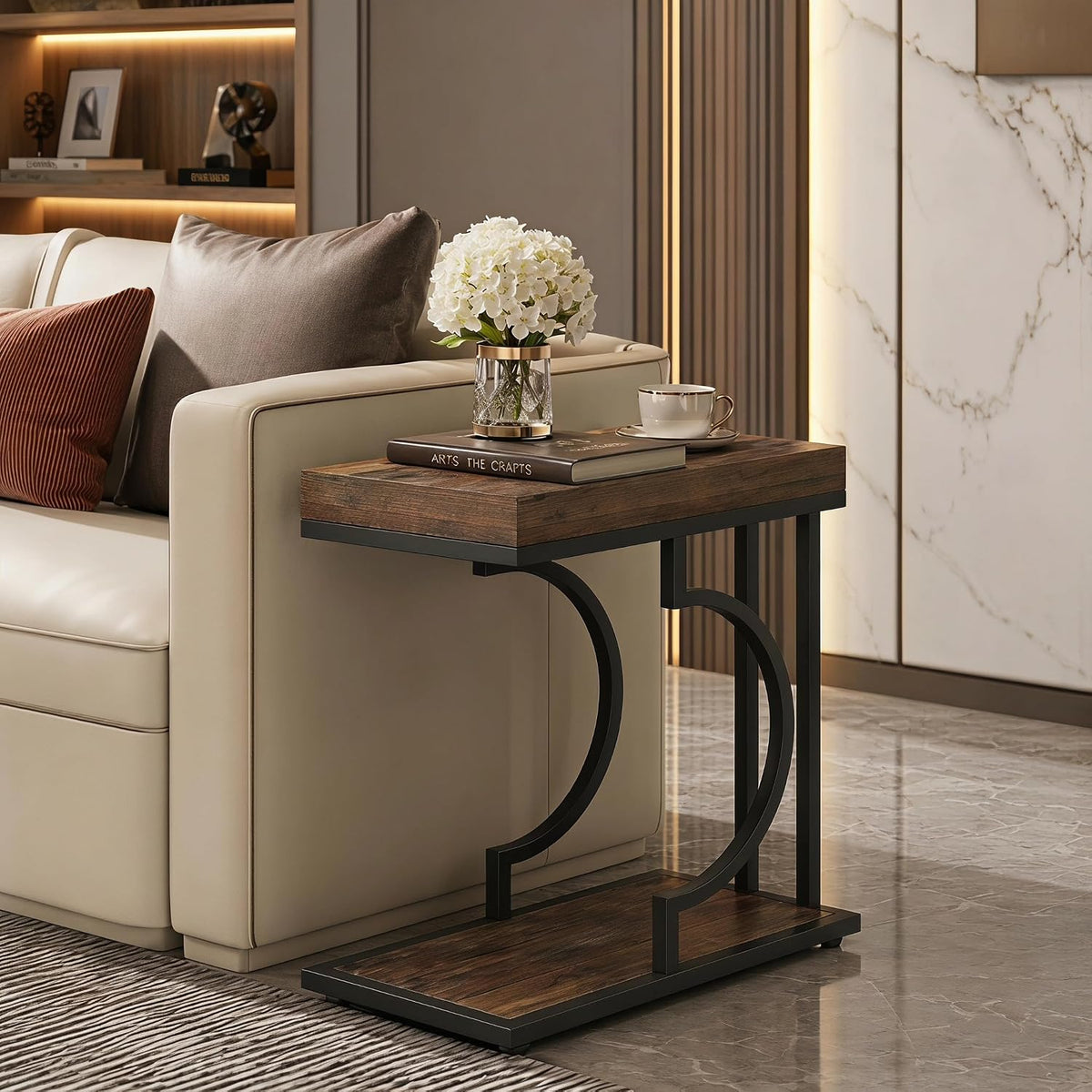 Tribesigns C Shaped Modern End Table for Coach with Metal Frame - Image 3