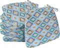AAAAAcessories D-Shaped Chair Cushions, 2" Thick Dining Chair Pads with Ties and Removable, Machine-Washable Cover, 17" x 16", Set of 6, Geometric Blue by AAAAAcessories