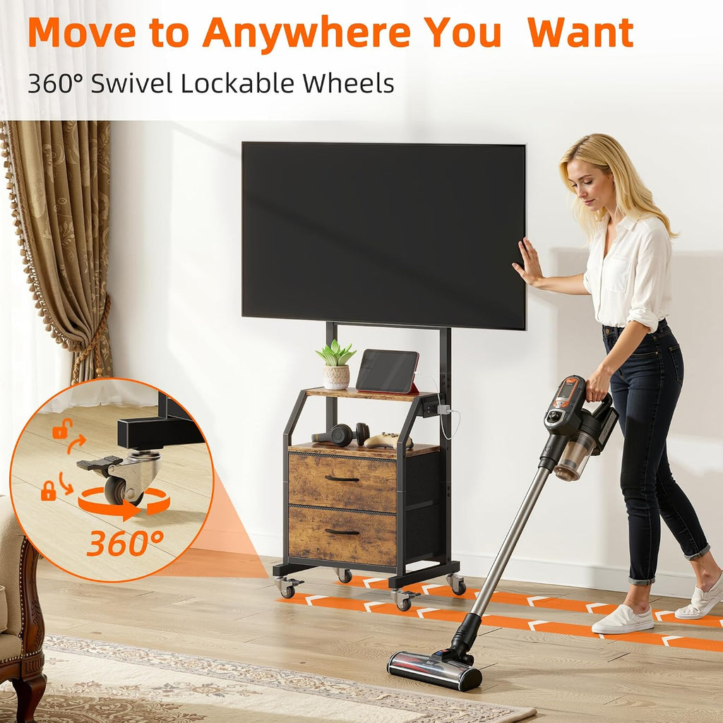 GYIIYUO Rolling TV Stand with 2 Storage Fabric Drawers/Power Outlet/Mount - Image 2