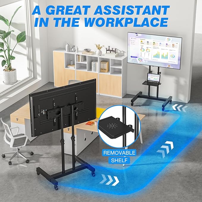 Rfiver Mobile TV Cart Rolling TV Stand for 32-83 Inch Screens up to 110lbs | Portable TV Stand on Wheels with Height Adjustable Shelf, Outdoor TV Stands Mount for Home Office MAX VESA 600x400mm, Black - Image 3