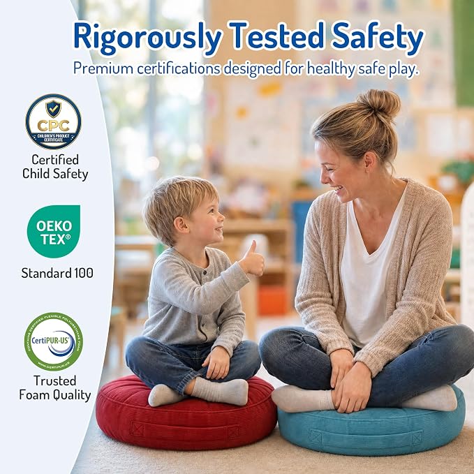 Floor Cushions For Kids 6Pack, Round Flexible Classroom Seating, 15 inch | Waterproof Floor Pillows With Handles, Safe Smolder Resistance Sitting Pillow For Elementary, Daycare & Reading, Multicolor - Image 5
