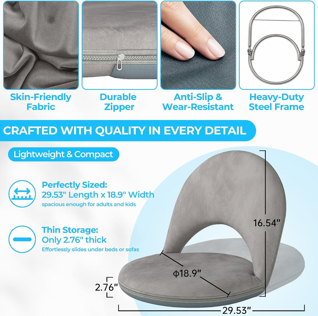 2Pcs Folding Floor Chair with 5-Position Adjustable Back Support, Gray - Image 2