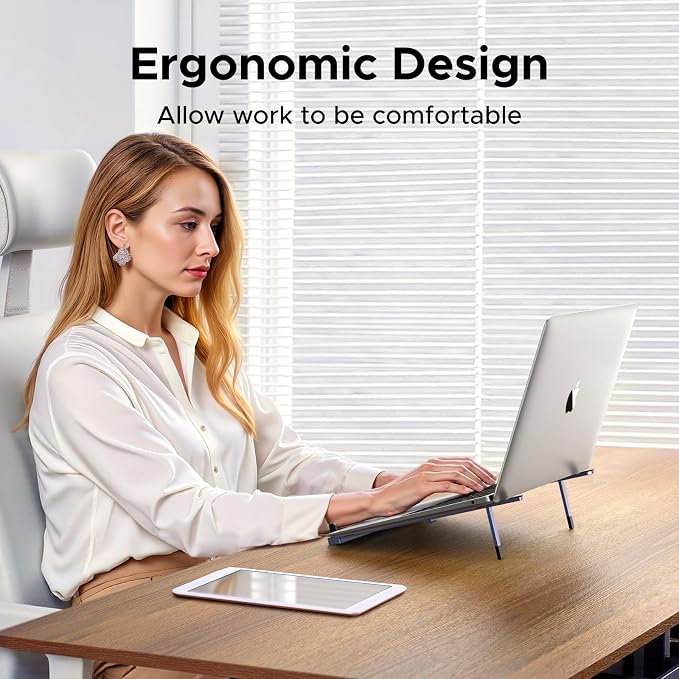 UGREEN Portable Laptop Stand, Foldable & Compact Aluminum Computer Stand Holder for Desk, Adjustable Ergonomic Laptop Riser for MacBook, Travel-Friendly for 10-17 Inch Laptops - Image 2