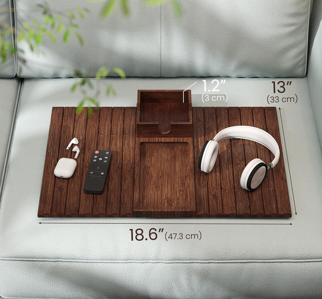 Fibogollo Bamboo Foldable Sofa Arm Tray with Square Cup Holder（Brown） - Image 4