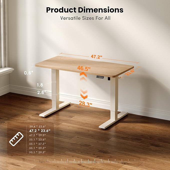 CubiCubi Electric Standing Desk 48 x 24 Inch, Height Adjustable Sit Stand Desk with Memory Presets, Splice Desktop Computer Desk for Home Office, White Frame/Nature Top - Image 2