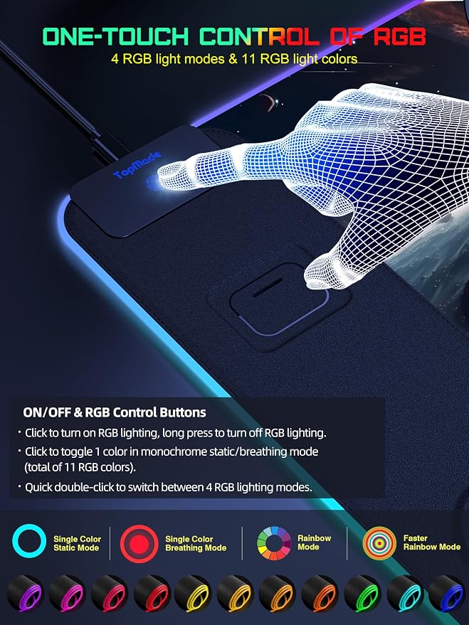 TopMade Wireless Charging Mouse Pad, RGB Gaming Mousepad Home Office Desk Pad, 31.5” x 15.8” Large Desk Mat, Waterproof Keyboard Pad, Cosmic Planet (Includes 20W PD Power Adapter & 6.56ft Woven Cable) - Image 4