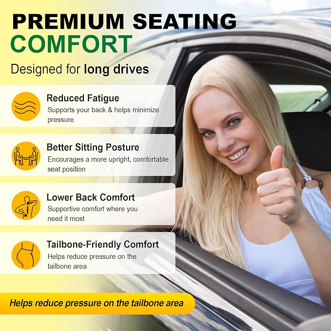 kingphenix 5-Piece Car Seat Cushion Set with Back Support | Memory Foam Car Cushion for Long Driving, Truck, Office Chair, Tailbone and Lower Back Support - Image 2