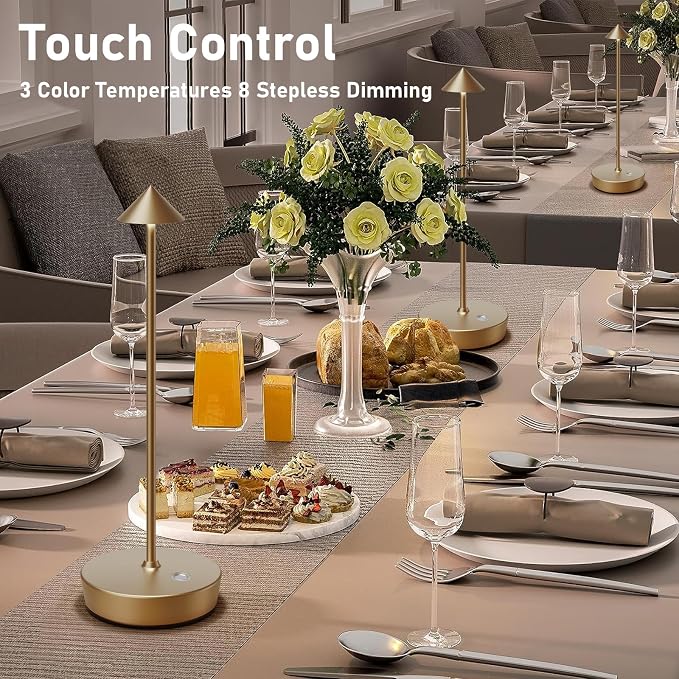 Set of 2 Cordless Rechargeable Led Table Lamp Battery Operated Light Bronze | 6000mAh Touch 3 Color Dimming Portable Metal Outdoor Waterproof Light for Patio/Restaurant/Dining/Home - Image 5