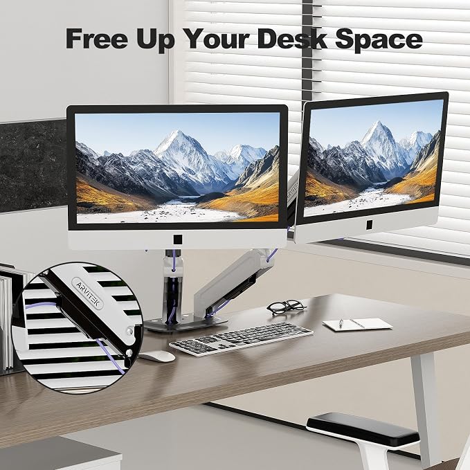 Dual Monitor Arm for 13-32" Screens | Regular Screen up to 32 inch, 20lbs, VESA 75x75mm or 100x100mm, Easy Mount in 2 Way, Desk Mount - Image 6