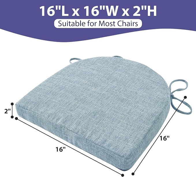 IPYNBAP Chair Cushions for Dining Chairs, Kitchen Chair Cushions, 16'' x 16'' x 2'', Non Slip Indoor Seat Cushions, Chair Pads for Dining Chairs with Ties & Removable Cover, Set of 4, Light Blue - Image 4