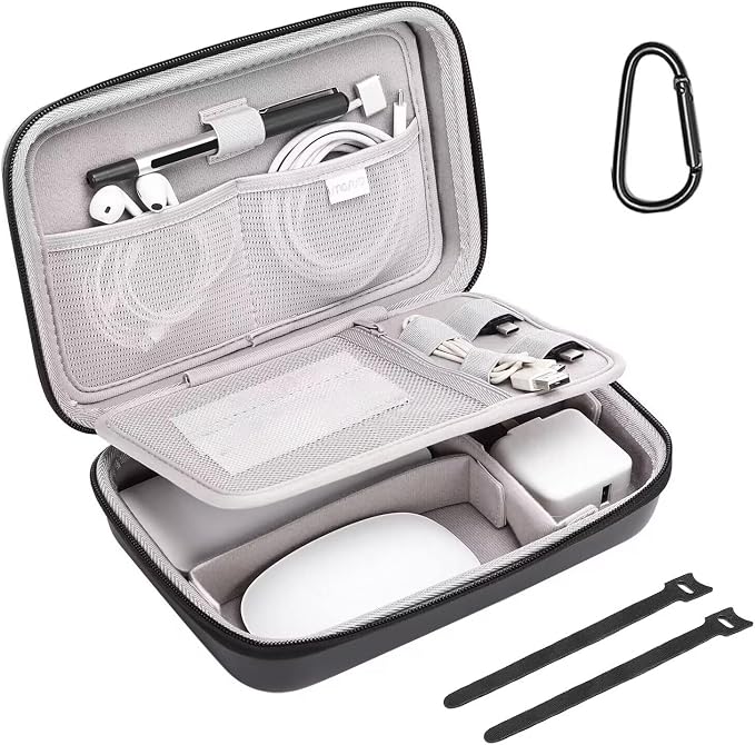 MOSISO Electronic Organizer Travel Case Compatible with MacBook Power Adapter, Compatible with Magic Mouse & Pencil, SD Card, USB Flash Disk with 4 Modular Insert & 2 Cable Tie & Snap Hook, Black by MOSISO