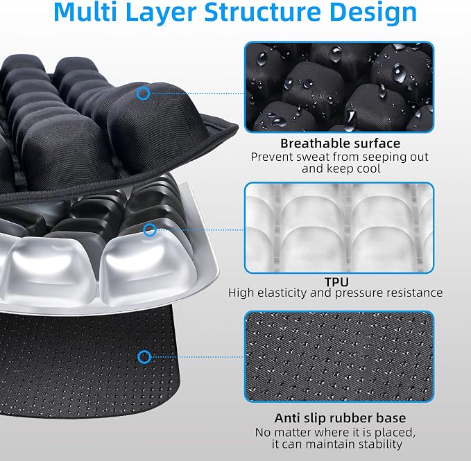 Sodurue Travel Cushion, Airplane Seat Cushion for Long Flights | Built in Inflatable Air Pump, Tailbone Pain Relief Cushion, Suitable for Air Travel,Office,Car,etc, 49 Inflatable Airbags - Image 7