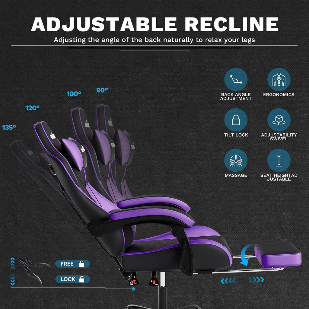 Ergonomic Video Gamer Chairs Gaming Computer Chair Gamer Chairs for Adults Massage Lumbar Support Swivel Height Adjustable Headrest Backrest - Image 4