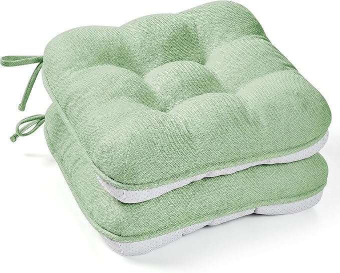BETU Chair Cushions for Dining Chairs Set of 2,3.5" Thick Kitchen Table Chair Pads with Ties,Non Slip Backing and Covers, Home Decor Seat Cushion for Dining Room,Bar,Patio Chairs15.5"X15.5"X3.5"Green by BETU