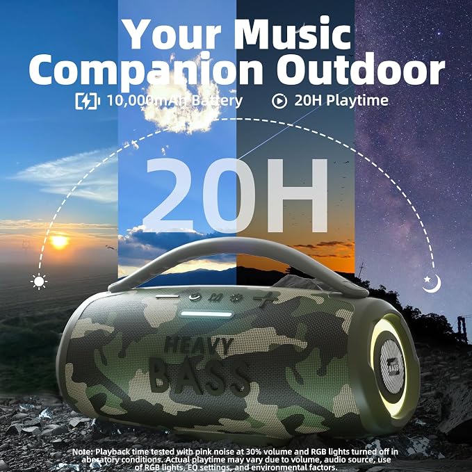 HEAVY BASS Speakers Bluetooth Wireless, 80W Max Loud Portable Speaker with Deep Bass, 20H Playtime, IPX6 Waterproof, Dual Pairing, Perfect for Home,Party,Travel,Outdoors - Image 4