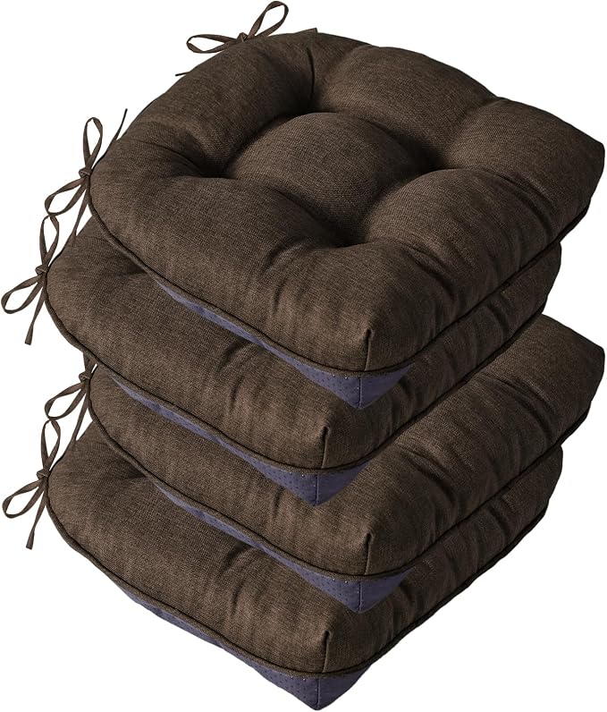 IASEAHK Chair Cushions for Dining Chairs, Seat Cushions for Kitchen Chairs, Indoor Seat Cushions with Ties, Tufted Foam Chair Pads, Non Slip Chair Cushions Set of 4, 15.5" x 15.5" x 4", Brown by IASEAHK