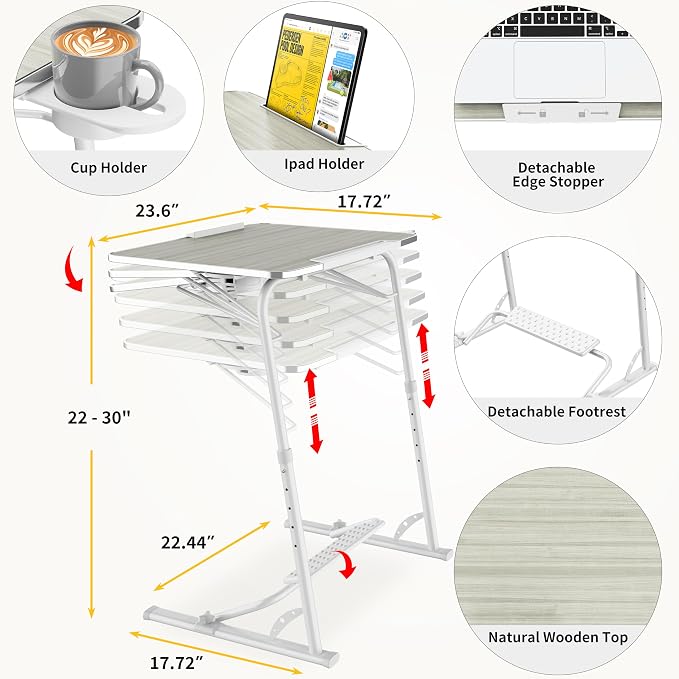 Upgraded Folding TV Tray Table, Sturdy Couch & Dinner Laptop Table | Adjustable Height & Angle Portable Desk for Eating, Work & Recliner; Includes Footrest, Cup Holder, iPad Holder, Edge Stopper - Image 2